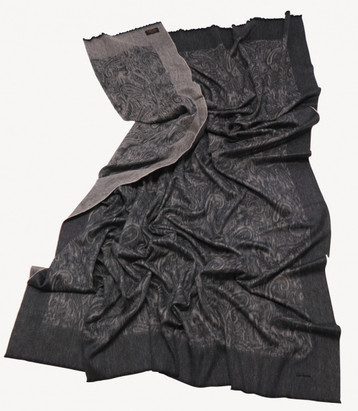 Плед кашемировый Glen Saxon Border Paisley/дамасский узор 120 Black Sand Stone/002 150x200